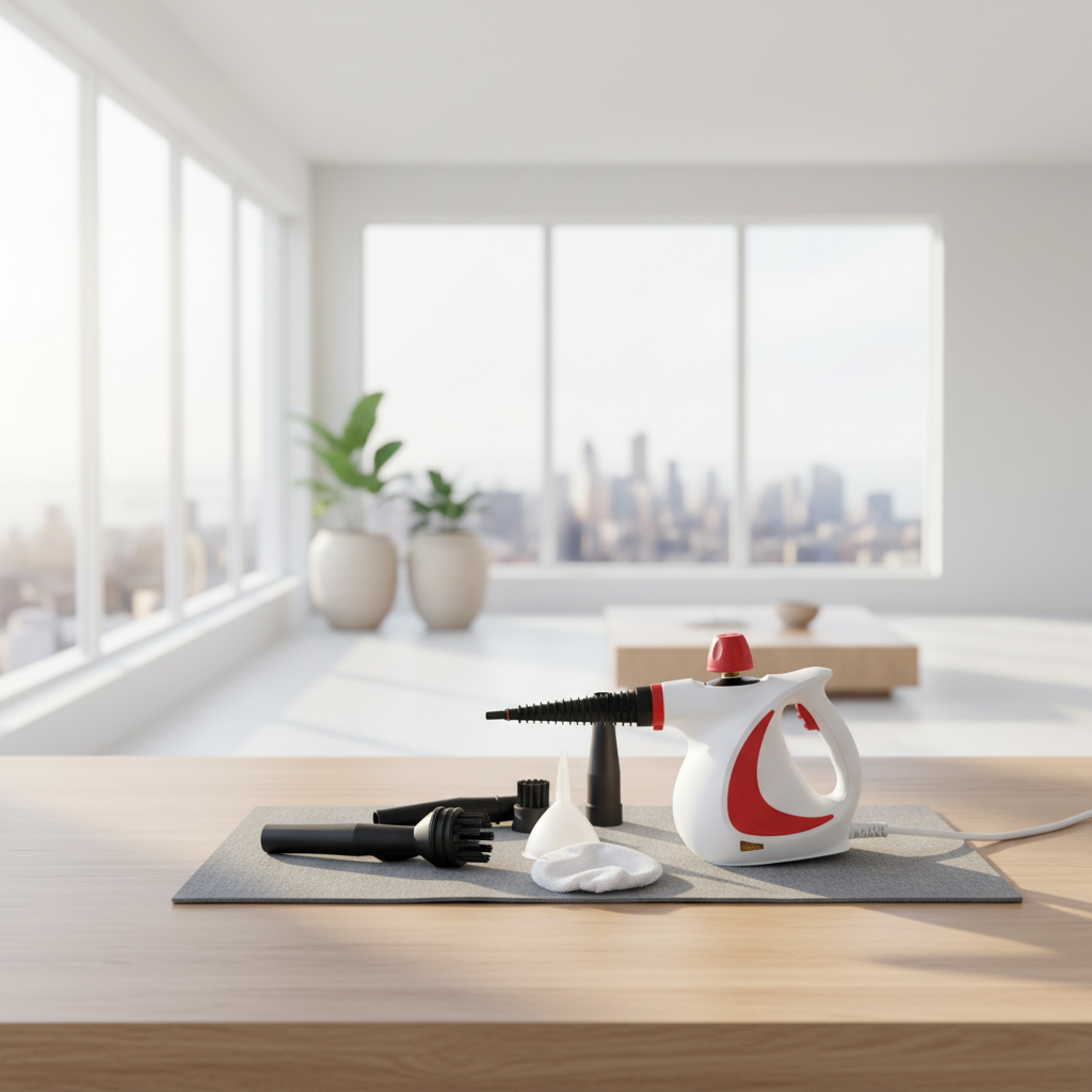 High-pressure steam cleaner cleaning floor and carpet surfaces