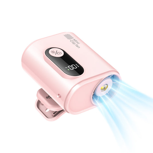 M379 Pink clip-on waist fan with LED display and secure belt clip